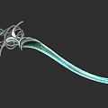 Decorative Turquoise Sword With Curved Blade And Ornate Silver Hilt Design