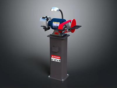 AL-KO Stand Mounted Bench Grinder with Red Blue Grinding Wheels Adjustable Lamp and Gray Base 3d model