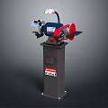 AL-KO Stand Mounted Bench Grinder with Red Blue Grinding Wheels Adjustable Lamp and Gray Base