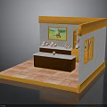 Small Shop Interior With Orange Frame Gray Walls Red Tiles Picture On Wall And Counter Items