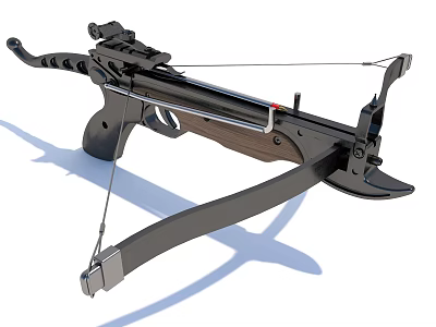 Black Metal Crossbow With Wooden Grip And Bowstring Trigger Mechanism Design 3d model