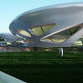 Modern White Architectural Structure In Natural Park With Water And Trees 3d model