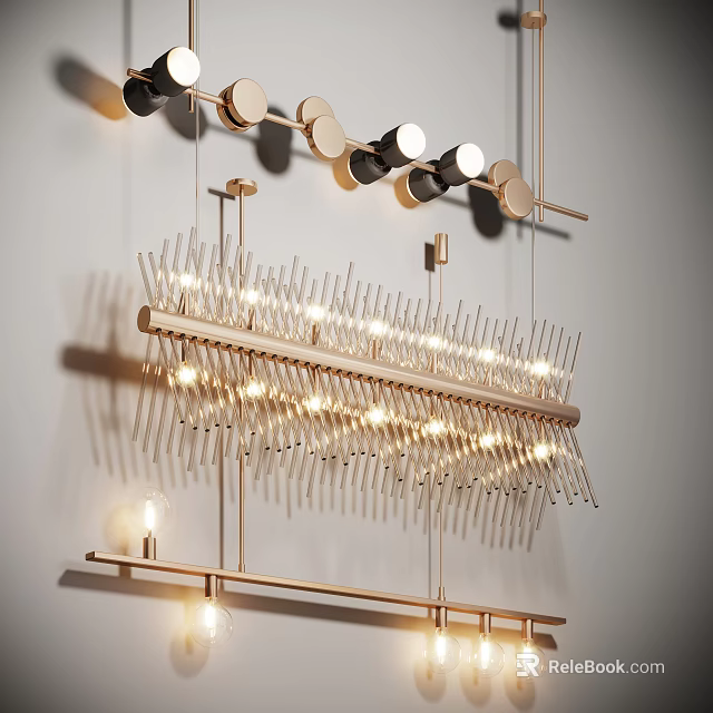 Luxurious Modern Chandelier With Gold Metal Frame And Transparent Illuminated Accents 3d model 
