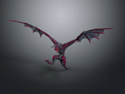 Red and Black Winged Dragon Fantasy 3D Model With Detailed Mythical Features 3d model