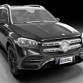 Black Mercedes-Benz SUV Front View With Chrome Grille LED Headlights And License Plate