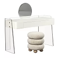 Modern Minimalist Dressing Table With Acrylic Legs Round Mirror And Upholstered Stool 3d model