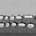Various Modern Design Washbasins with Different Shapes Displayed on Gray Countertop 3d model