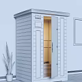 Modern Wooden Sauna Cabin With Glass Door Control Panel Lighting And Green Plant In Interior