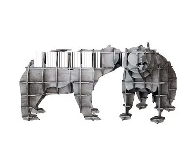 Unique Bear Shaped Bookshelf with Metal Frame Standing Face to Face and Multiple Storage Shelves 3d model