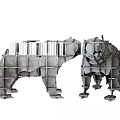 Unique Bear Shaped Bookshelf with Metal Frame Standing Face to Face and Multiple Storage Shelves