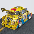 Yellow Racing Car With Advertisement Stickers Number 51 Rear Wing And Spare Tire 3d model