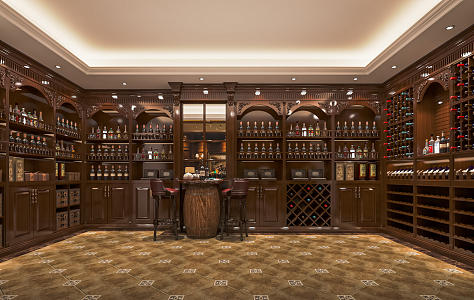 European Style Wine Cellar Wine Tasting Room Wine Cellar Basement Water Bar Area Wine Cabinet Casual Table and Chair Wine Display Cabinet Wine Tasting Leisure Room 3d model