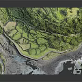 Scenic Landscape With Green Terraces Winding Path Rocky Coastline And Water Areas