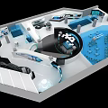 Futuristic Control Room Interior With High Tech Blue White Design And Circular Console Screens