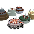 Various Birthday Cakes Decorated With Candles Cherries And Happy Birthday Messages