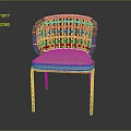 Leisure Chair With Stylish Wicker Backrest Pink Cushion And Metal Legs