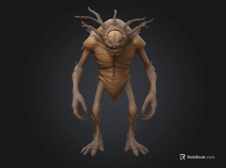 Horrifying Fantasy Creature With Gaunt Body Multiple Tentacles And Sharp Teeth 3d model 