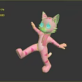 Pink Striped Cartoon Cat Character With Standing Pose And Cute Expression 3d model