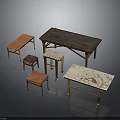 Various Wooden and Marble Tables with Matching Stools in Classic Design 3d model