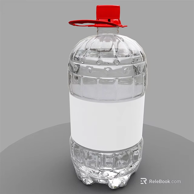 Large Transparent Water Bottle With Red Cap And White Label On Gray Surface 3d model