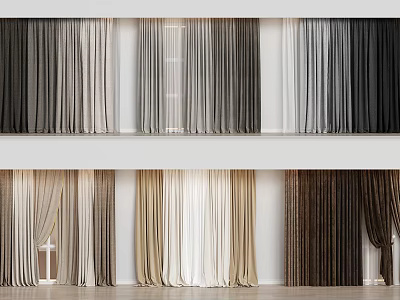 Textured Curtains In Grey Beige Brown Tones For Home Interior Decor 3d model