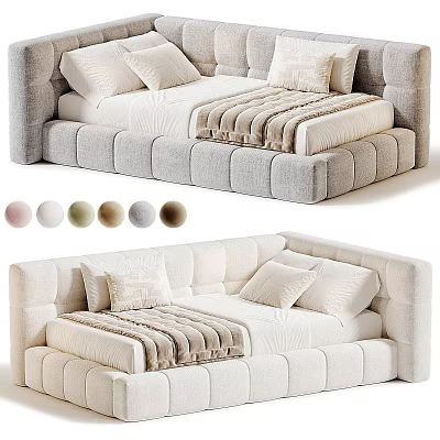 Modern Sofa Bed Design With Comfortable Cushions Blanket and Color Options 3d model