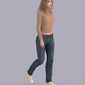 Women In Beige Tops And Blue Jeans Posing In Various Styles On Gray Background