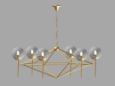 Golden Geometric Design Chandelier Featuring Chain Glass Globe Shades And Bulbs 3d model