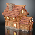 Cozy Wooden Cabin Design With Tiled Roof Stone Base Chimney And Windows