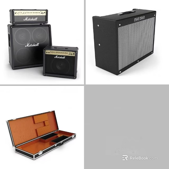 Marshall Audio Speakers In Different Sizes With Black Design And Storage Case 3d model 