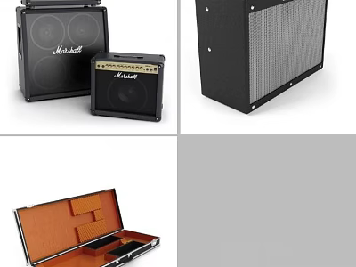 Marshall Audio Speakers In Different Sizes With Black Design And Storage Case 3d model