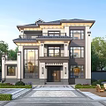 Two Story Modern Detached Villa With Balcony Large Windows And Garden Courtyard