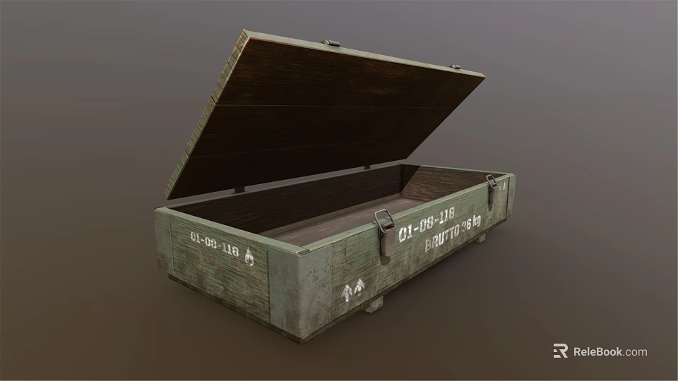 Vintage Metal Trunk Open With Empty Interior And White Text Symbols 3d model 