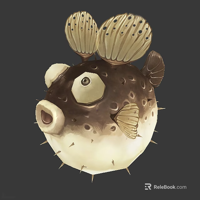 Puffer Fish Game Movie Character with Puffed Body Big Eyes Spikes and Fins 3d model 