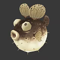 Puffer Fish Game Movie Character with Puffed Body Big Eyes Spikes and Fins