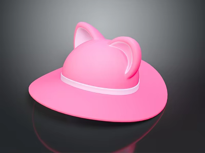 Cute Pink Hat With Cat Ears And White Ribbon Stylish Fashion Accessory 3d model