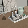 Elegant Tea Set With Light Green Teapot White Mugs And Tray On Wooden Table