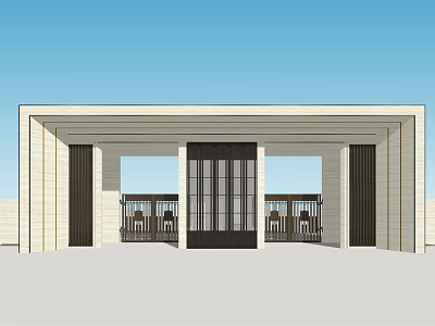 Modern Entrance Gate With Glass Doors And Stone Wall Portico Design 3d model