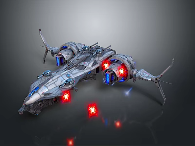 Futuristic Sci-Fi Spaceship With Glowing Red Blue Engines And Mechanical Structures 3d model