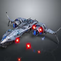 Futuristic Sci-Fi Spaceship With Glowing Red Blue Engines And Mechanical Structures 3d model