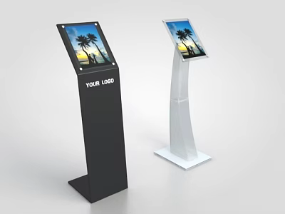 Public Facility Interactive Touchscreen Kiosks With Black And White Stands And Palm Tree 3d model