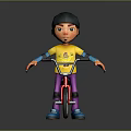Boy Wearing Black Cap Yellow T-shirt Purple Pants And Blue Shoes Riding Red BMX Bicycle
