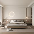 Modern Bedroom Interior Design With Wooden Bed Round Light Window And Armchair