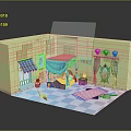 Cartoon Room Scene With Light Green Walls Blue Canopy Bed Window And Decorative Elements