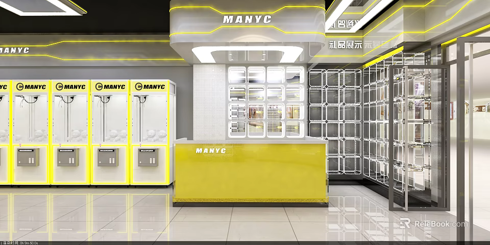 MANYC Self Service Laundry Store Front Desk With Yellow Counter And Machine 3d model 