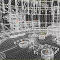 Industrial Factory Interior With Hanging Metal Barrels Chains Machinery And Platforms
