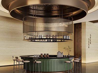 Modern Sales Office Interior Design With Luxury Bar Counter And Pendant Lights 3d model