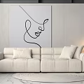 Light Colored Sectional Sofa In Modern Living Room With Abstract Line Art And Round Rug