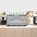 Modern Coffee Station Setup With Espresso Machine Stacked Cups And Green Plants 3d model