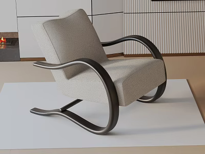 Elegant Modern Accent Chair With Curved Black Metal Frame And Light Gray Upholstered Fabric 3d model